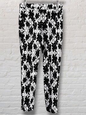 Joseph Ribkoff Floral Print Zipper Ankle Pants Black White High Waisted CAN 8
